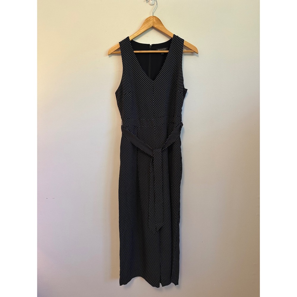 Banana Republic Black Polka Dot V-Neck Wide Leg Jumpsuit with Belt | Size 2